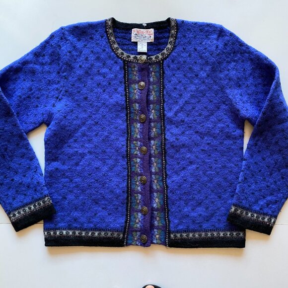 Vintage Tally Ho Cardigan Sweater 100% Wool Women’s Size Large Royal Blue - Picture 10 of 13
